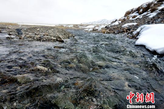 图为昆仑山水源地的冰川河流清澈见底。 孙睿 摄 图为昆仑山水源地的冰川河流清澈见底。 孙睿 摄